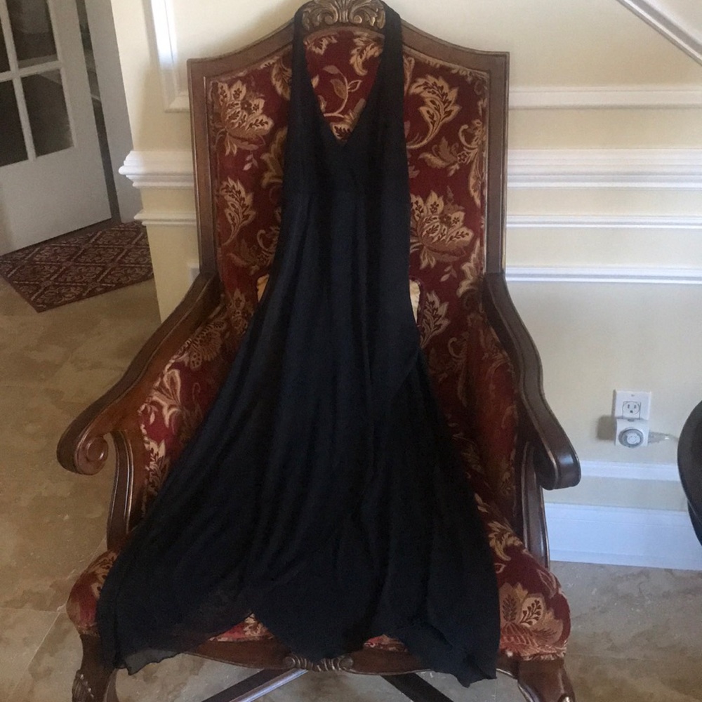 Halter dress with sheer fabric on one side